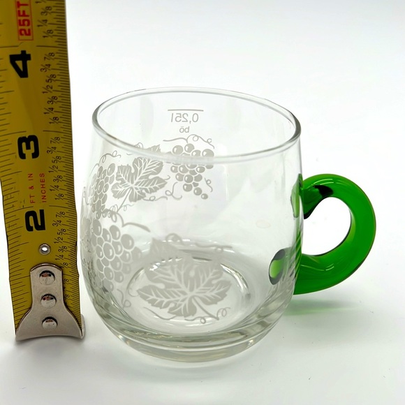 Vintage Etched Grape and Leaf Decorative Green-Handle Drinking Mugs (Set of 2) - Picture 10 of 11
